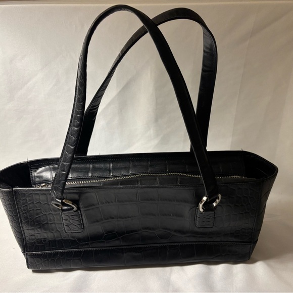 Monsac Leather Black Crocodile-Embossed Women's Tote - Picture 1 of 16
